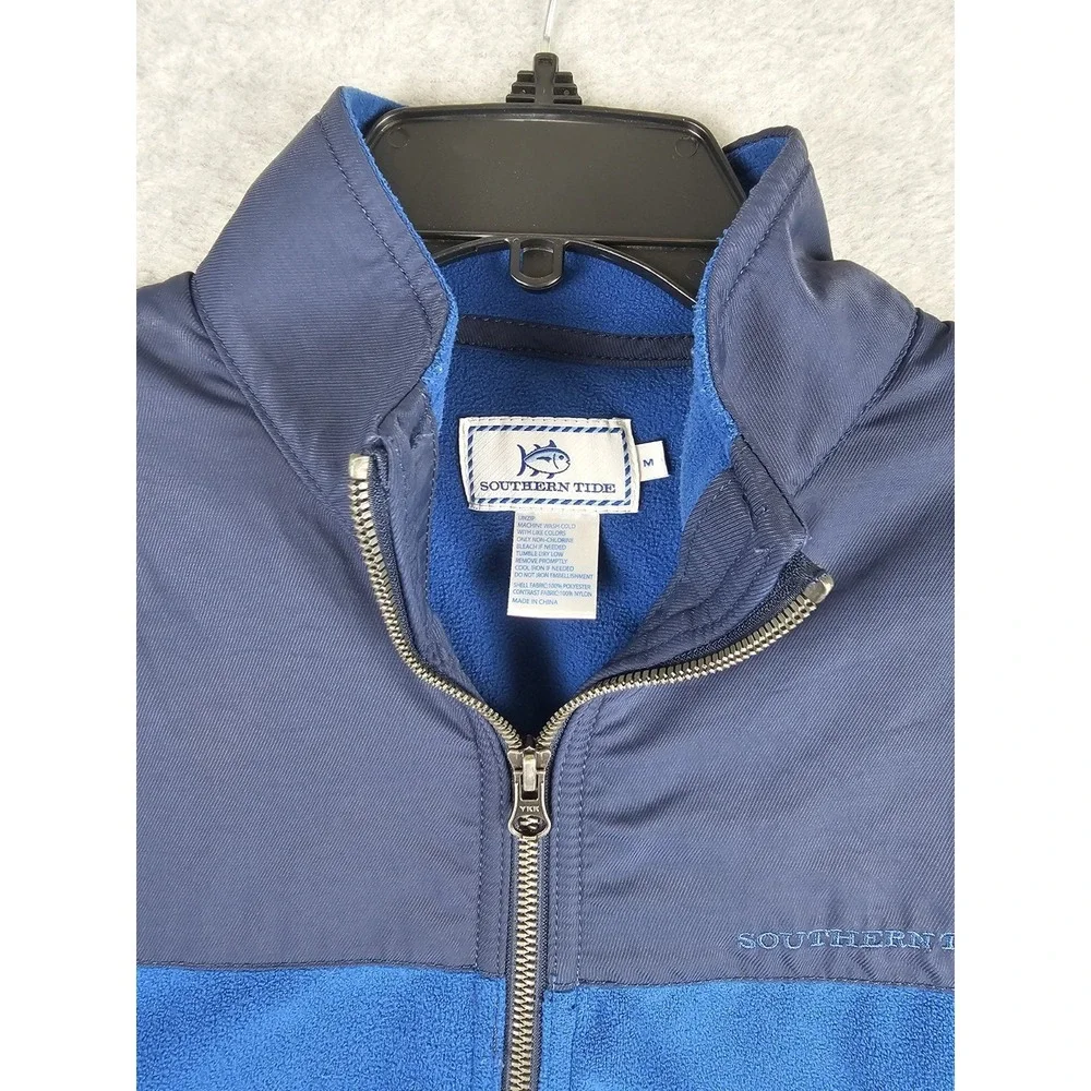 Southern Tide Vest Mens Medium Blue Navy Fleece Full Zip Nylon Yoke Outdoor